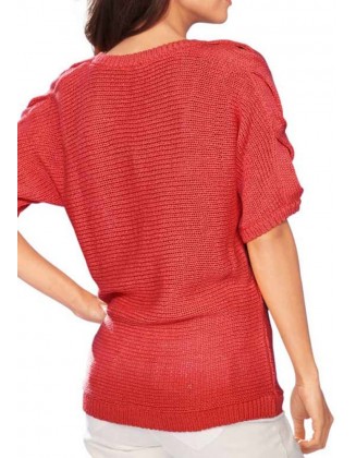 Raudonas megztinis trumpomis rankovėmis