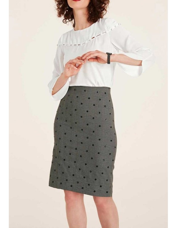 Pilkas klasikinis dekoruotas sijonas