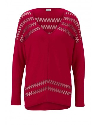 Raudonas plataus silueto megztinis