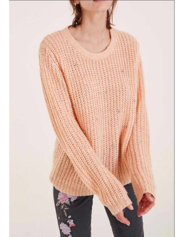 Rausvas vilnonis oversize megztinis