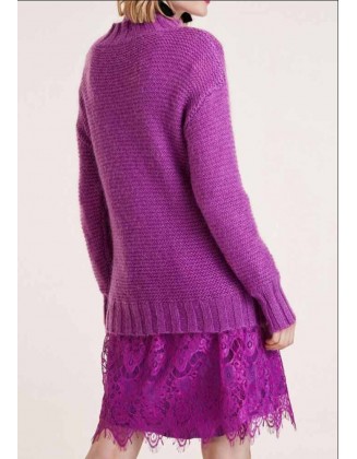 Violetinis laisvo stiliaus megztinis su mohera