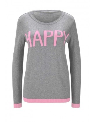 Pilkas megztinis su kašmyru "Happy"