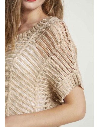 Smėlinis megztinis trumpomis rankovėmis
