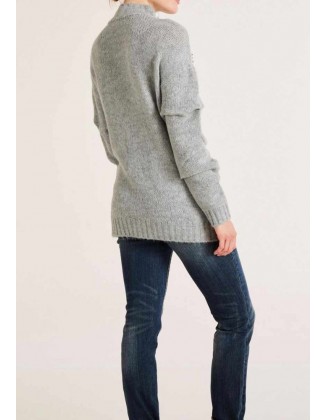 Pilkas siuvinėtas megztinis