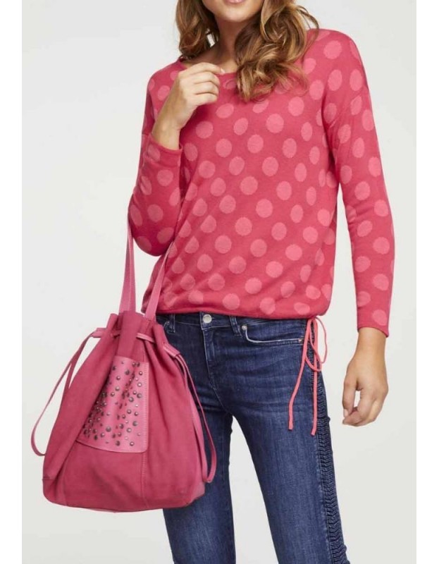 Rožinis taškuotas megztinis