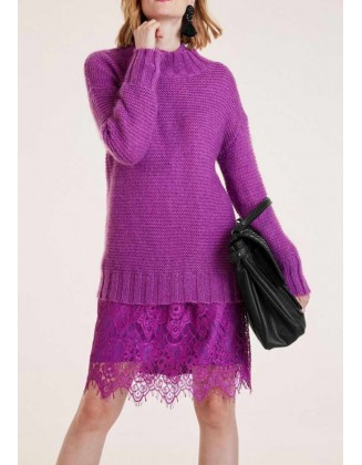 Violetinis laisvo stiliaus megztinis su mohera