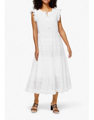 Balta siuvinėta midi suknelė