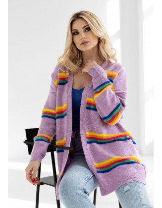 Ilgas dryžuotas megztinis "Lilac"