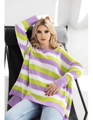 Dryžuotas laisvas megztinis "Lilac"